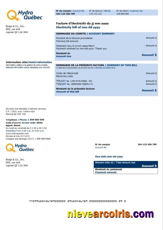 Canada Hydro Quebec business utility bill